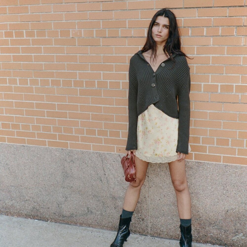 Rib Knit Cardigan With Button